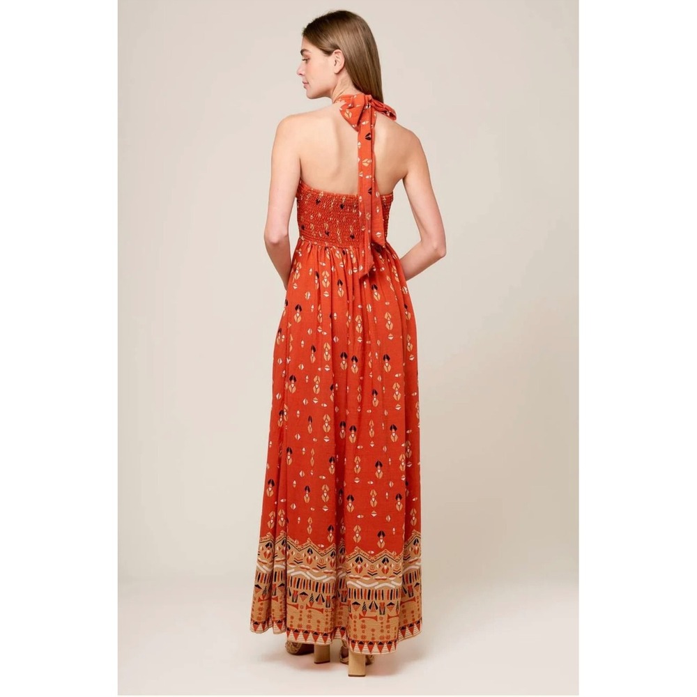 Anthro Flying Tomato Sidewalk Cafe Terracotta Woven Maxi Dress Halter Cutout S - Picture 3 of 9